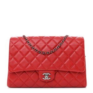 Chanel Lambskin Quilted Clutch with Chain Flap Red Shoulder Bag